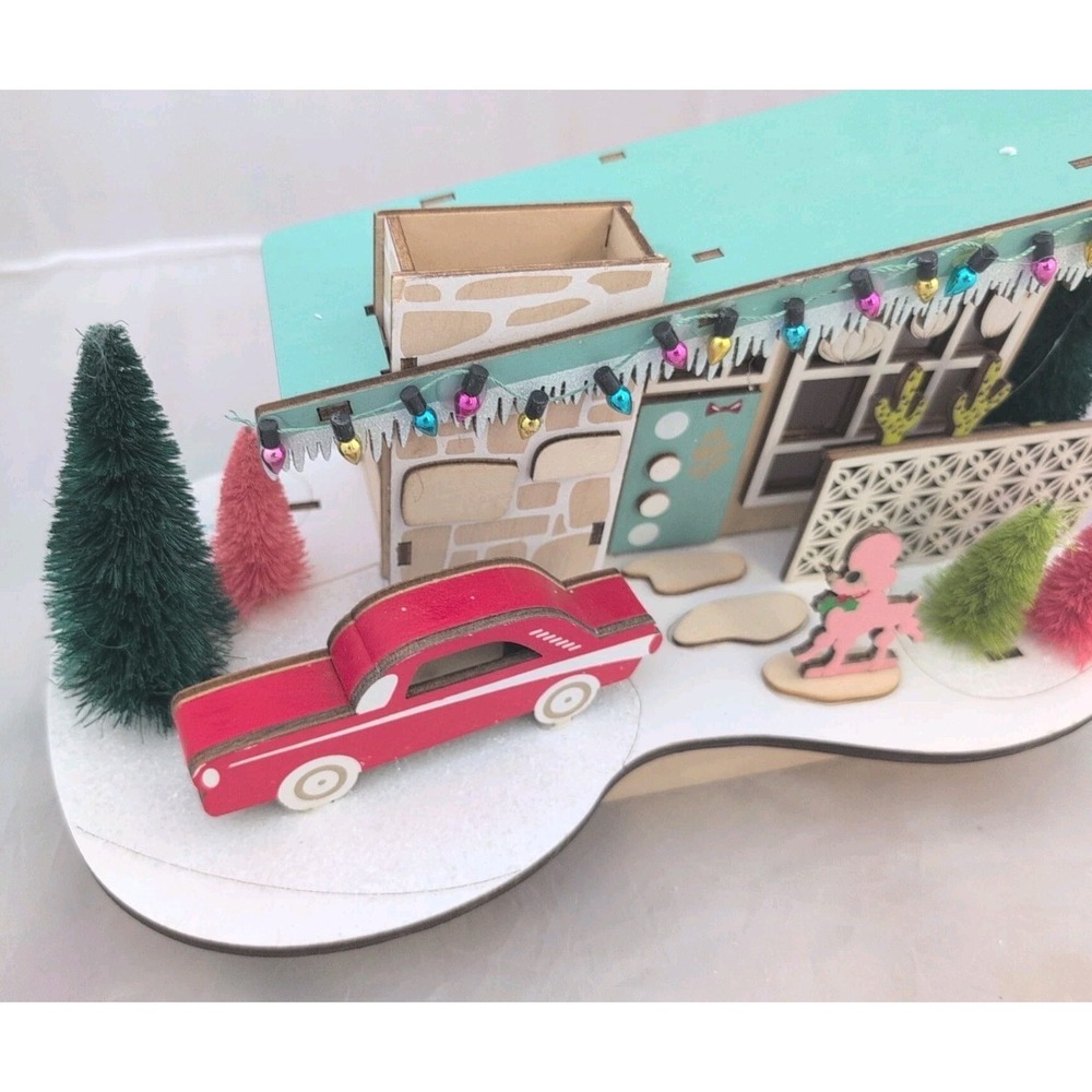 World Market Laser Cut Wood Mid Century Modern House LED Poodle Red Car 2021 - Picture 3 of 6